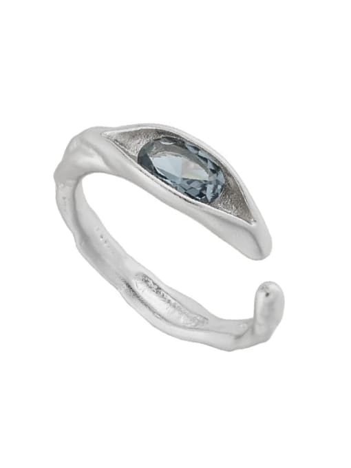 Platinum [adjustable size 14] 925 Sterling Silver Cubic Zirconia Geometric Minimalist Band Ring